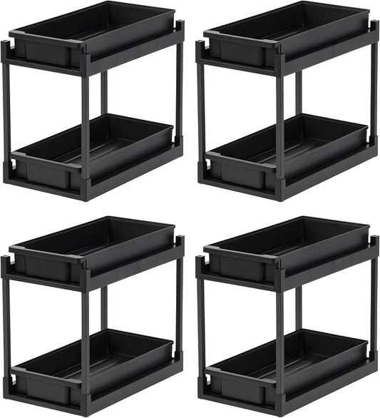 IRIS USA Under Sink Organizer, 4 Pack, Bathroom Organizers and Storage, Pull Out Under Cabinet Kitchen Shelf Pantry Under Counter, Cleaning Supplies, Vertical Spice Rack Slide Out Drawer, Easy Install