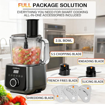 12 Cup Smart Food Processor | Electric Food Chopper Slicer, French-Fry Slicing Shredding Chopping Kneading Cutter, For Meat, Vegetable, Fries, Cheese