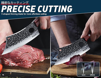 Huusk Japanese Kitchen Knife Set 6pcs with Gift Box, Butcher Knife Set for Meat Cutting, Cooking Knives with Meat Cleaver, Chef Knives Professional, Cool Mens Gift