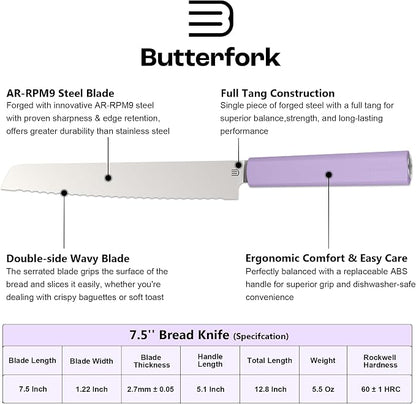 7.5" Serrated Bread Knife for Homemade Bread, AR-RPM9 Steel & Innovative Wavy Edge, Professional Serrated Knife for Sourdough Bread Cake, Gift for Baker Home Chefs