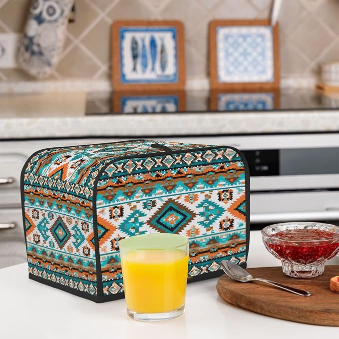 2 Slice Aztec Ethnic Colorful Toaster Cover Waterproof Dust Fingerprint Bread Machine Cover Washable Kitchen Appliance Protector For Home Kitchen Bakeware Table Decor Women Gifts