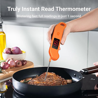 Professional Digital Meat Thermometer, 1 Sec Instant Read, ±0.5℉ Accuracy NIST&NSF Certified Food Thermometer, Auto-Rotate Bright LED Screen, Waterproof Cooking Thermometer for Grill BBQ, Orange