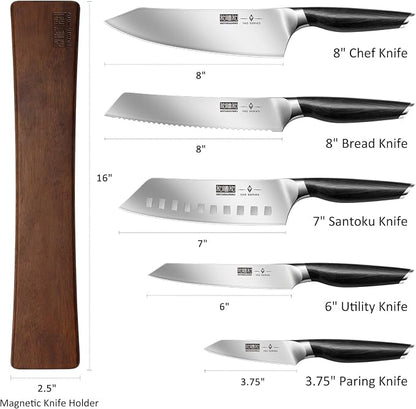 HOSHANHO Knife Set with Magnetic Knife Holder, 6 Pieces Ultra Sharp Kitchen Knife Set, High Carbon Powder Steel Chef Knives Sets with Ergonomic Pakkawood Handle