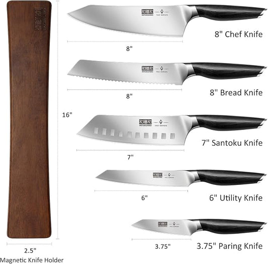 HOSHANHO Knife Set with Magnetic Knife Holder, 6 Pieces Ultra Sharp Kitchen Knife Set, High Carbon Powder Steel Chef Knives Sets with Ergonomic Pakkawood Handle