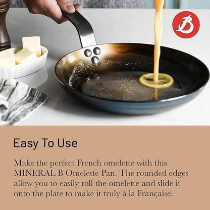 de Buyer MINERAL B Carbon Steel Omelette Pan - 11” Diameter, 8.3” Cooking Surface - Naturally Non-Stick Finish - Made in France