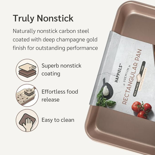 HAPPIELS 9x13in Rectangular Baking Pan Nonstick, PFOA & BPA Free Baking Pan for oven