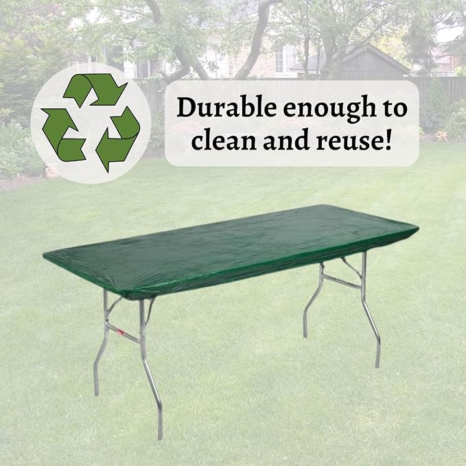 Kwik-Covers 8' Rectangle Plastic Table Covers 30" x 96", Bundle of 5 (Hunter Green)