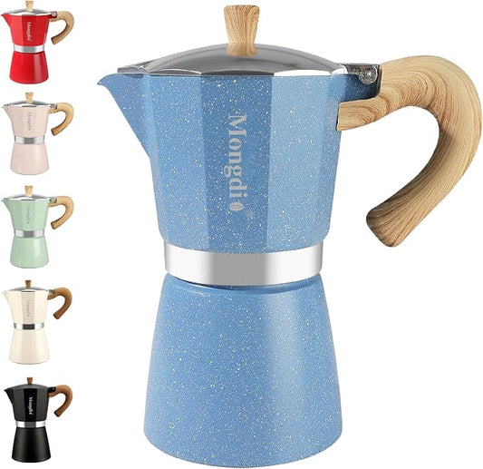 Mongdio Stovetop Espresso Maker Moka Pot, Cuban Coffee Maker Stove top coffee maker Moka Italian Espresso Greca Coffee Maker Brewer Percolator, 9 Espresso Cups, 15 oz - Blue