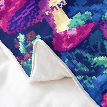 Trippy Mushroom 100% Cotton Bedding Set Pixelated Video Games Comforter Cover Set for Kids Teens Bedroom Decor Nature Wild Plants Duvet Cover (No Comforter) Full Size 3 PCS