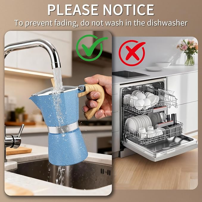 Mongdio Stovetop Espresso Maker Moka Pot, Cuban Coffee Maker Stove top coffee maker Moka Italian Espresso Greca Coffee Maker Brewer Percolator, 9 Espresso Cups, 15 oz - Blue
