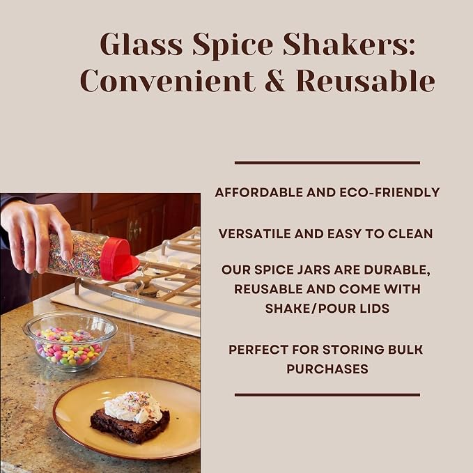 JARMING COLLECTIONS Glass Spice Jars with Shaker Lids - Spice Jars 16 oz for Food Storage, Spice Containers for Kitchen Organization, Organizing Bottles for Spices (Red - Set of 3)