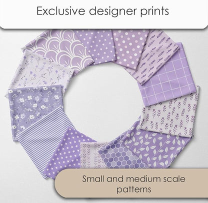 Cotton Satin Patchwork Fabric Panel – 35 Designs, 20×20 cm Squares, Single Piece 150×110 cm, Lavender Floral Quilt Fabric (Lavender Dreams Patchwork Set, 35pcs 8x8 inch)
