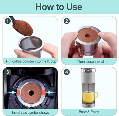 RETHONE K Cup Reusable Coffee Pods Compatible with Keurig 1.0 & 2.0 Coffee Machines, Stainless Steel Reusable K Cups Brewers Refillable K Cups (4 Pack)