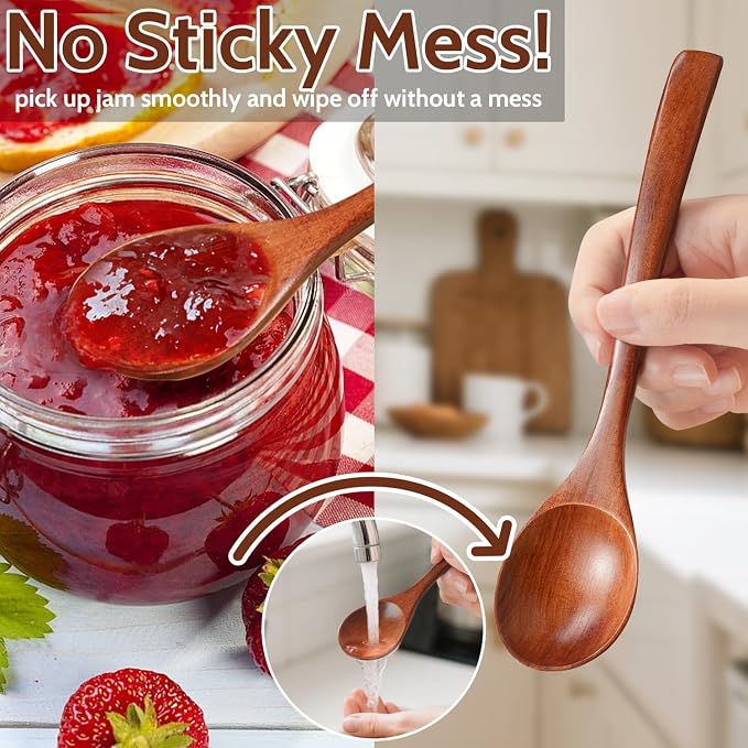 7 Pcs Wooden Spoons for Eating, Small Serving Spoon for Honey, Tea, Coffee, Soup Wood Teaspoons for Cooking, Mixing, Stirring