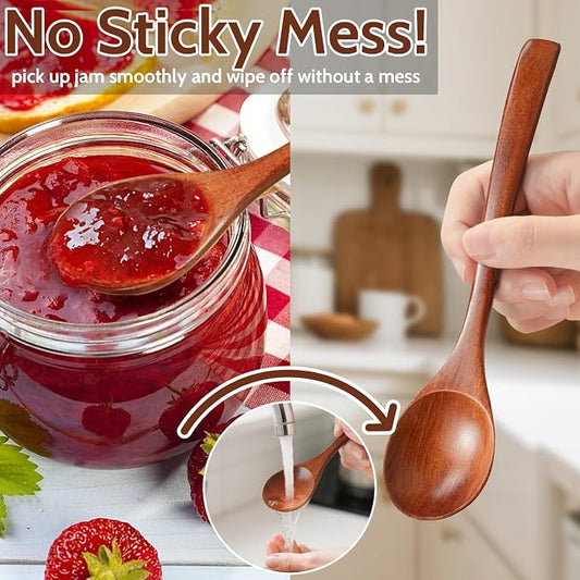 7 Pcs Wooden Spoons for Eating, Small Serving Spoon for Honey, Tea, Coffee, Soup Wood Teaspoons for Cooking, Mixing, Stirring