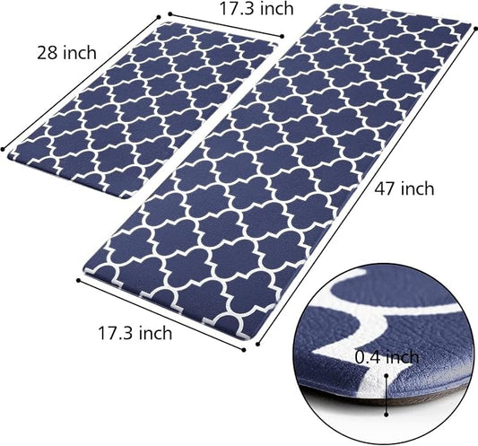 KMAT Kitchen Mat [2 PCS] Cushioned Anti-Fatigue Area Rug Sets, Waterproof Non-Slip Kitchen Mats and Rugs Heavy Duty PVC Ergonomic Comfort Foam Rug for Kitchen, Floor Home, Office, Sink,Blue