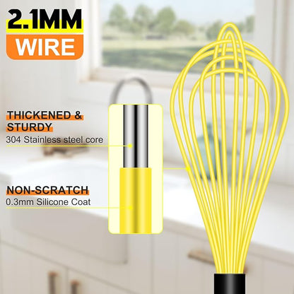 HOTEC 4 Pieces Silicone Whisks Set, Wire Balloon Whisks for cooking Egg Beater, Non-slip Handle Whisk for Non-stick Cookware Perfect for Cooking, Stirring, Beating and Blending,Multicolor