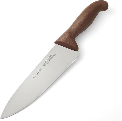 CURTA 8-inch Commercial-Grade Chef's Knife, NSF Listed, Ergonomic, Non-slip Brown Handle, High Carbon 420 Stainless Steel Forged Blade Straight Edge, Dishwasher Safe, Rust Proof