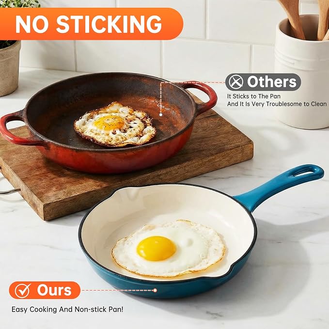 LIFERUN Nonstick Enameled Cast Iron Cookware Set, 7Pcs Pots and Pans Set, Gas/Induction Dutch Oven Set, PFOA & PFAS Free
