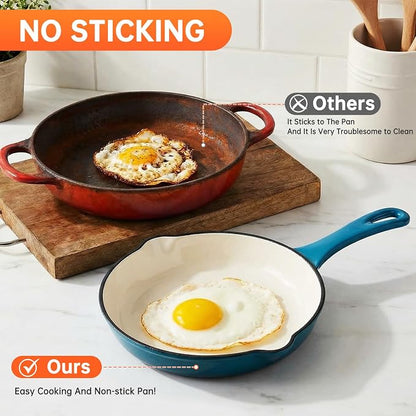 LIFERUN Nonstick Enameled Cast Iron Cookware Set, 7Pcs Pots and Pans Set, Gas/Induction Dutch Oven Set, PFOA & PFAS Free