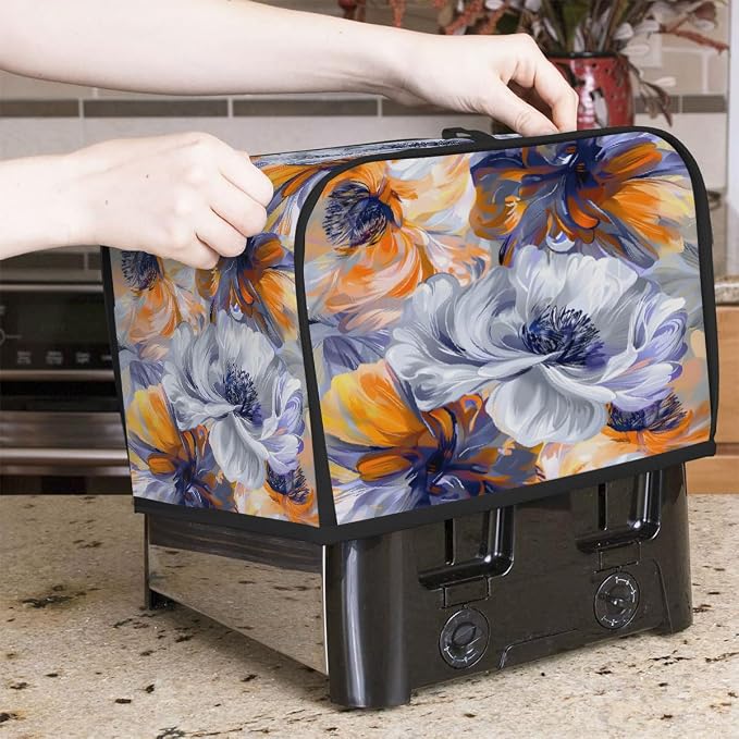 Floral Pattern Beautiful Toaster Cover 2 Slice Wide Slot Washable Kitchen Appliance Covers Fingerprint Bread Machine Dust Cover Small Toaster Oven Accessories Covers Bread Maker Bag Women Gift
