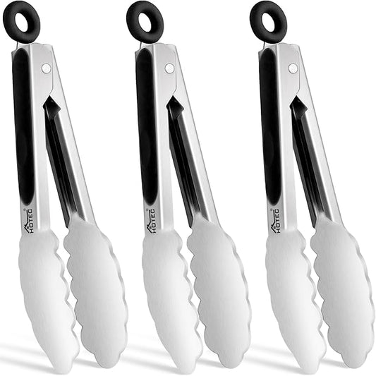 Hotec Mini Stainless Steel Kitchen Tongs for Cooking - 7-Inch Small Serving Tongs Metal Food Tongs Non-Slip Grip