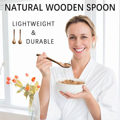 4 PCS Wooden Spoons for Eating, 7 inch Wooden Honey Spoons for Tea, Wood Teaspoons for Stirring Coffee, Acacia Wood Table Spoon for Cooking, Small Serving Spoon for Soup, Desserts & Cereal