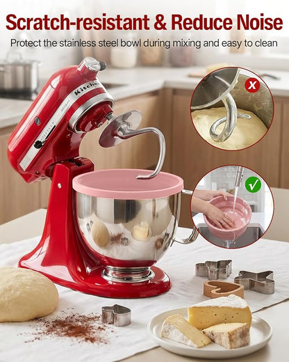 Silicone Bowl Liners for KitchenAid Tilt-Head 5QT Mixers, Kitchen Aid Accessories and Attachments for Baking and Cooking, Foldable Dishwasher Microwave Safe, 3pcs with Lids