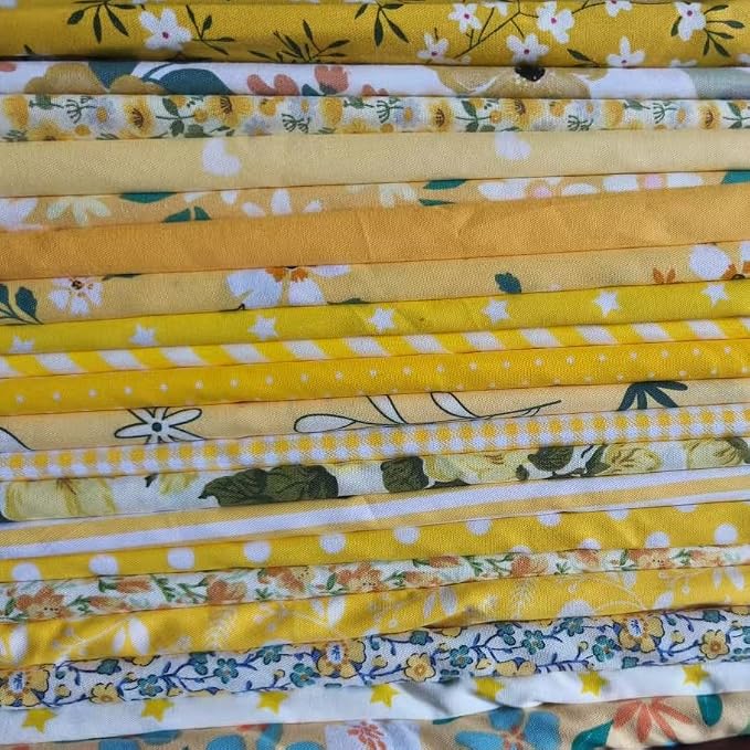 7Pcs 9.8" x 9.8"(25 * 25CM) Cotton Fabric DIY Making Supplies Quilting Patchwork Fabric Fat Quarter Bundles DIY for Quilting Cotton Patchwork Cushions (20pcs Yellow, 9.8" x 9.8")