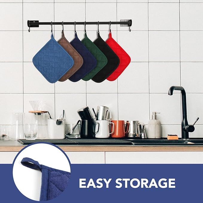 Joyhalo 6 Pack Pot Holders for Kitchen,Cotton Oven Holder with Great Heat Resistance,Non Slip Hot Pads for Kitchen Clearance,Dark Blue
