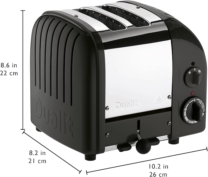 Dualit Classic 2 Slice NewGen Toaster - Stainless Steel - Hand Built in the UK - Replaceable ProHeat elements - Defrost Bread - Mechanical Timer - Matt Black Classic Toaster