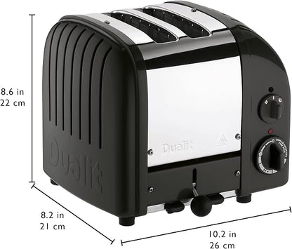 Dualit Classic 2 Slice NewGen Toaster - Stainless Steel - Hand Built in the UK - Replaceable ProHeat elements - Defrost Bread - Mechanical Timer - Matt Black Classic Toaster