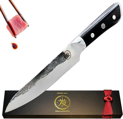 6” Professional Utility Knife – Hand Forged Kitchen Knife with Dark Wood Handle, Razor Sharp, Full Tang, Balanced – from British Fusion Atelier KOKORO – A Thoughtful Gift for Cooks and Foodies