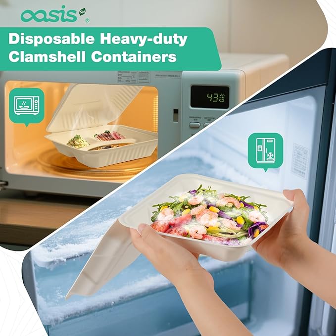 𝟵𝘅𝟲", 𝟲𝟴-𝗣𝗮𝗰𝗸 Clamshell Take Out Food Containers, Compostable Heavy-Duty Disposable Paper Lunch Boxes，Eco-Friendly Biodegradable To Go Containers For Food(White)