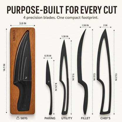 NestKnife Magnetic Kitchen Knife Set - 4 Piece VG10 High Carbon Stainless Steel Kitchen Knives with Patented Space-Saving Nesting Design & Magnetic Block - Ultra Sharp Professional Chef Knife Set