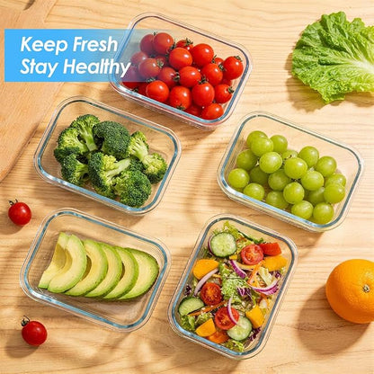 5-Pack 36oz Glass Food Storage Containers with Lids Airtight, Glass Meal Prep Containers Reusable, Leak-Proof Lunch Containers, BPA Free Borosilicate Glass, Microwave Oven Freezer Dishwasher Safe