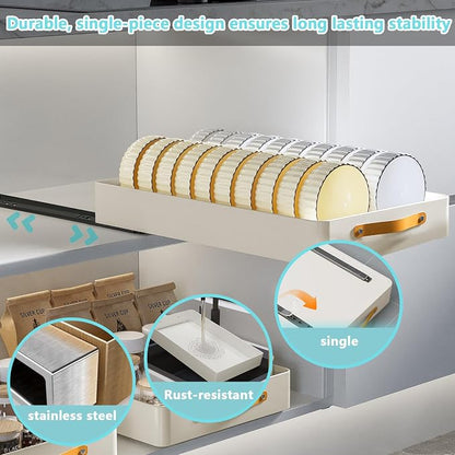 Pull Out Cabinet Organizer,Heavy Duty Slide Out Drawers for Cabinets with Adhesive Nano Film,Stainless Steel,19.6" D x 12.2 "W x 3.94 "H for Kitchen,Pantry and Bathroom,1Pack