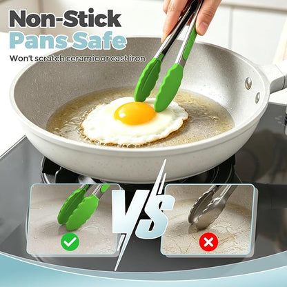 Small Cooking Tongs 7 inch Mini Serving Tongs with Silicone Tips, Set of 3 (Red + Green + Blue)