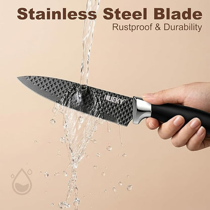 Knife Set, 6 Pieces Kitchen knife Set with Healthy Anti-Rust Coating, Stainless Steel Professional Chef Knife Sets with Elegant Box, Kitchen Knives with Scissors & Peeler for Cooking, Dishwasher Safe
