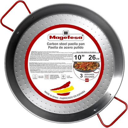 Magefesa 10.5" Carbon Steel Paella Pan – 26 cm - 2 Servings, Durable & Lightweight with Dimpled Surface, Ideal for Outdoor Cooking & Traditional Valencian Paella