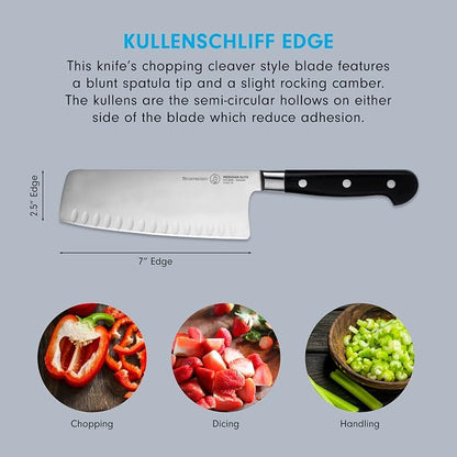 Messermeister Meridian Elite 7” Kullenschliff Vegetable Knife - Fine German Steel Alloy Blade - Rust Resistant & Easy to Maintain