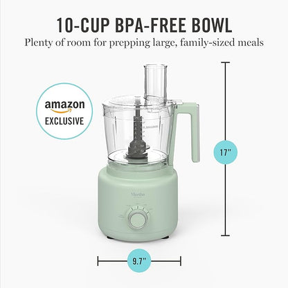 Martha Stewart Food Processor, 10-Cup Electric Chopper for Slicing, Shredding, Mincing and Puree, BPA-Free Twist & Lock Bowl, 3 Multipurpose Blades, Variable Speed Dial, Wide Feed Chute, Honeydew