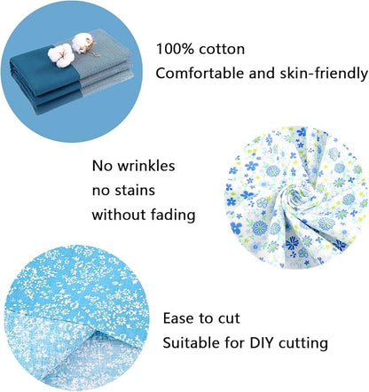 100% Cotton Craft Fabric -8 Pieces (20"x20"), Floral Cotton Fabric for Sewing, Bundle Squares Fabric, DIY Cloths Patchwork, Pre-Cut Quilting Fabric(Blue)