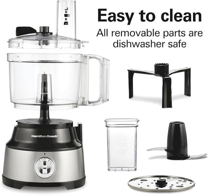 Hamilton Beach Food Processor & Vegetable Chopper for Slicing, Shredding, Mincing, and Puree, 10 Cups + Easy Clean Bowl Scraper, Black and Stainless Steel (70730)