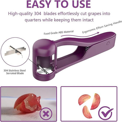Luvan Grape Cutter for Toddlers 1-3, Grape Slicer Kitchen Gadget for Vegetable Fruit Salad Cake Decor, Stainless Steel Tomato Quarter Cutter Tool for Cherry Strawberry Blueberry - Purple