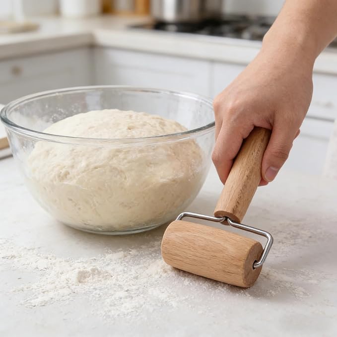 Small Rolling Pin, Wooden Dough Roller, Non-Stick Pizza Roller, T Type Rolling Pins for Kitchen Baking, Pizza Dough Press (2.8 * 5.1 inch)