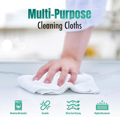 ZUPERIA Terry Towels Pack of 24 (14" X 17" Inches) 100% Cotton Terry Barmop Towels - Absorbent & Durable Bar Rags, Multipurpose Cleaning Rags for Home, Automotive & Garage Cleaning Supplies (White)