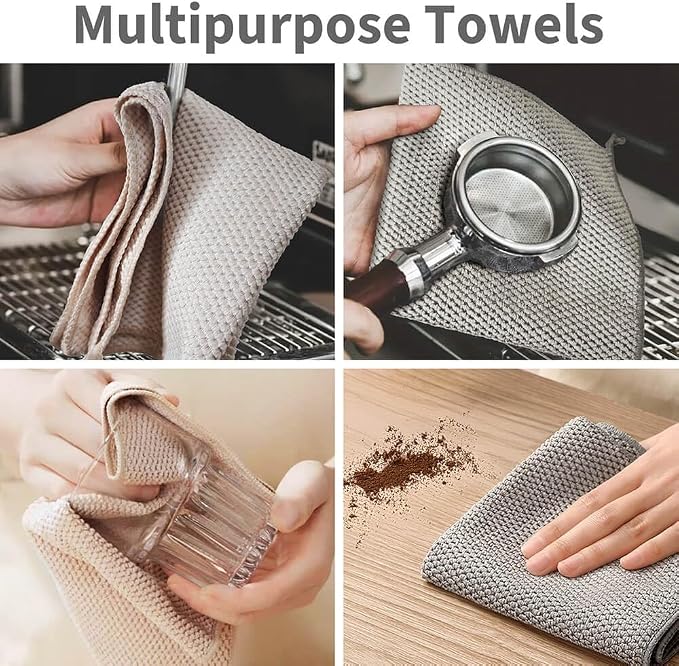 Barista Towel, Microfiber Cleaning Cloths, Espresso Machine Accessories for Coffee Bar, Steam Wand, Countertop, Milk Frother, Coffee Bar Accessories, 12”x12”, 6 Pack, Grey