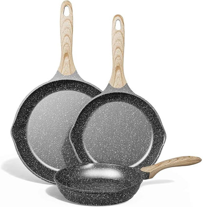 JEETEE Non Stick Frying Pan Set, Frying Pans Nonstick, Omelette Skillet with Soft Touch Handle, 3-Piece Cookware Set 8 Inch 9.5 Inch 11 Inch