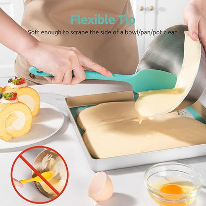 U-Taste Silicone Spoon Spatula Set, 600ºF High Heat Resistant Food Grade Flexible Rubber Scraper, Cooking Mixing Baking Kitchen Utensils Set of 3 (Aqua Sky)